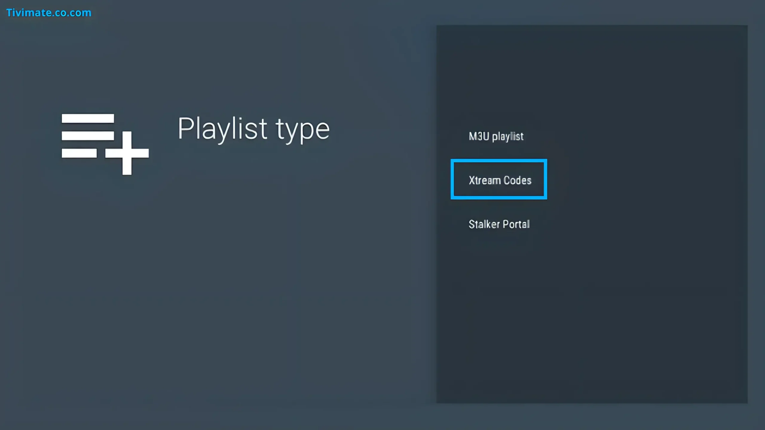 TiviMate choose Xtream Codes API option for EPG